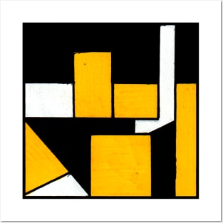 Yellow Black White Geometric Abstract Acrylic Painting Posters and Art